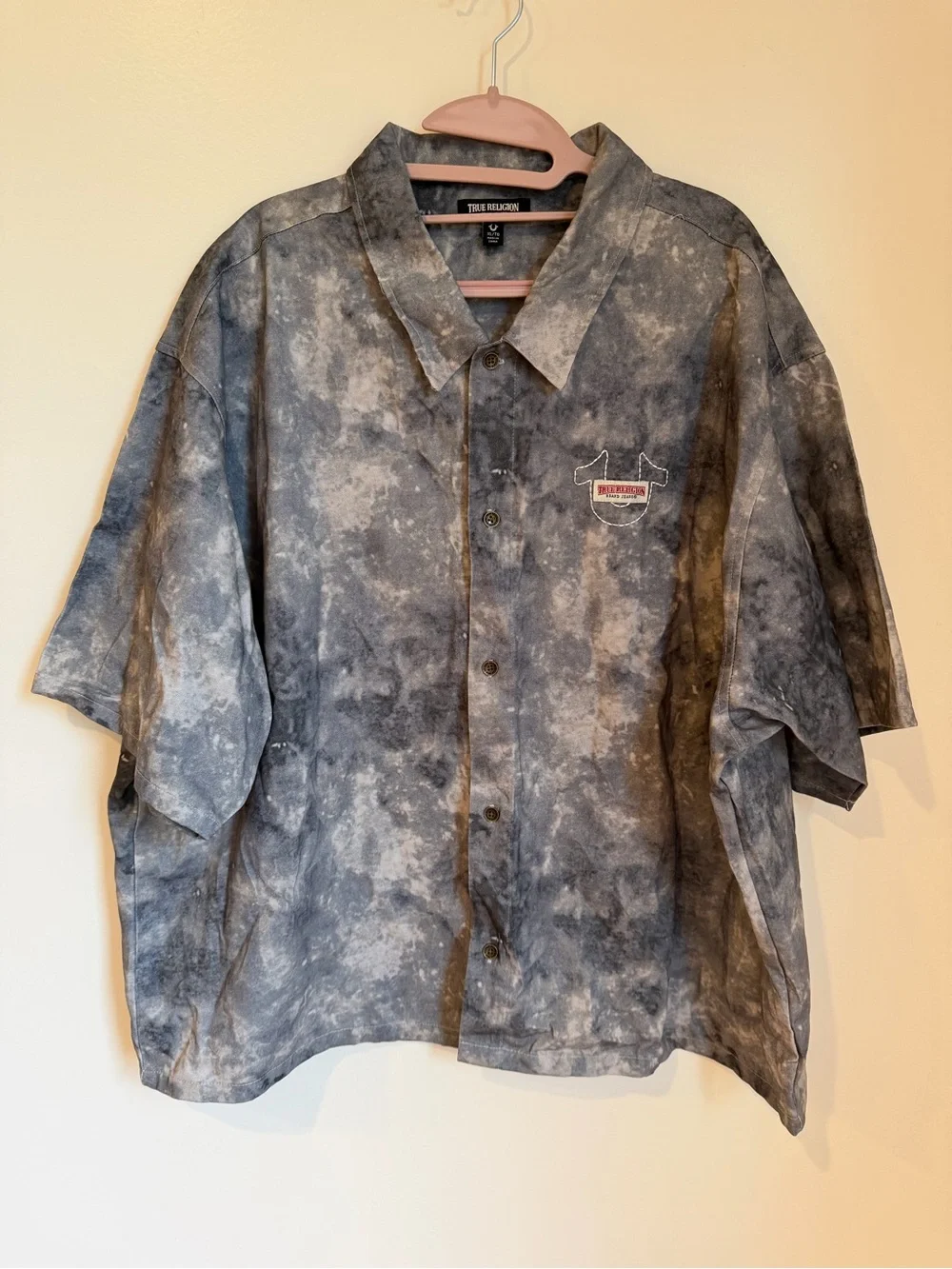 True Religion Gray Tie-Dye Casual Button-Down Shirt